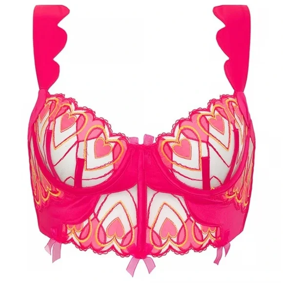 New! For love as lemons graphic hearts bustier bra pink 10124